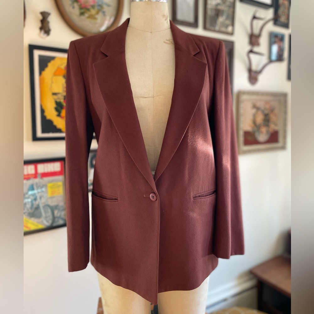 Vintage 1970 1980 Structured Wool Blazer Maroon Fall Winter